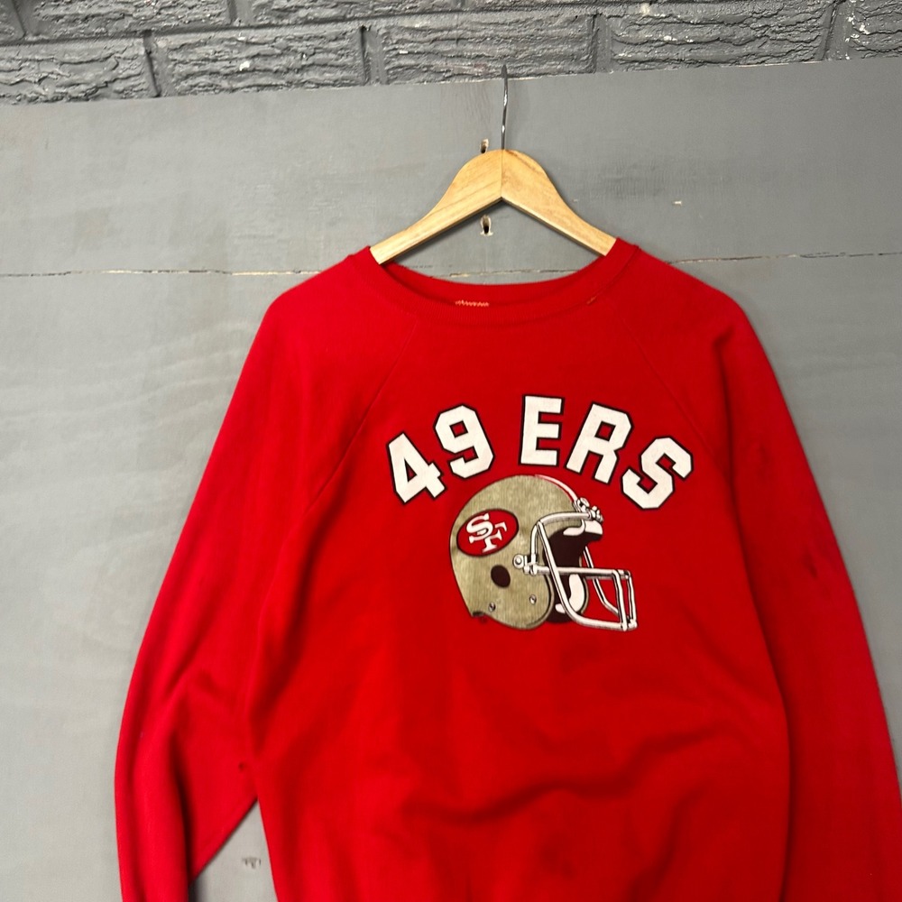 Vintage Logo 7 San Francisco 49ers Sweatshirt Red NFL‎ Helmet Made in USA Mens L